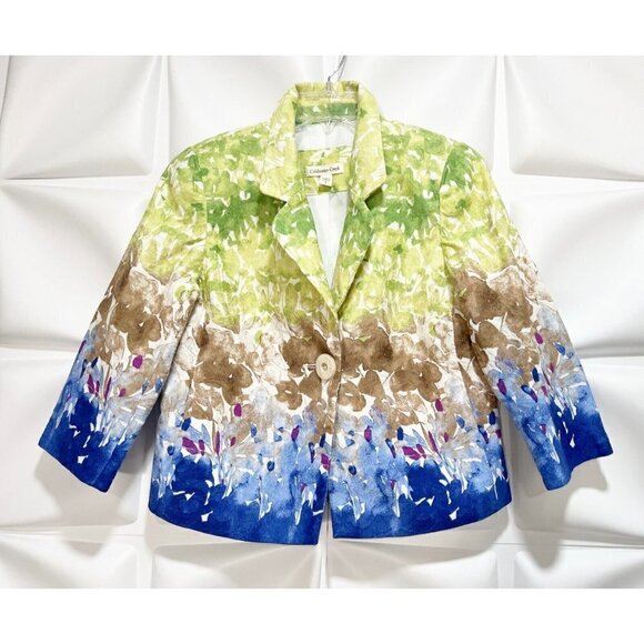 Coldwater Creek Womens Blazer Jacket Watercolor Art-to-Wear Floral s Blue Sz 4 - Picture 3 of 8